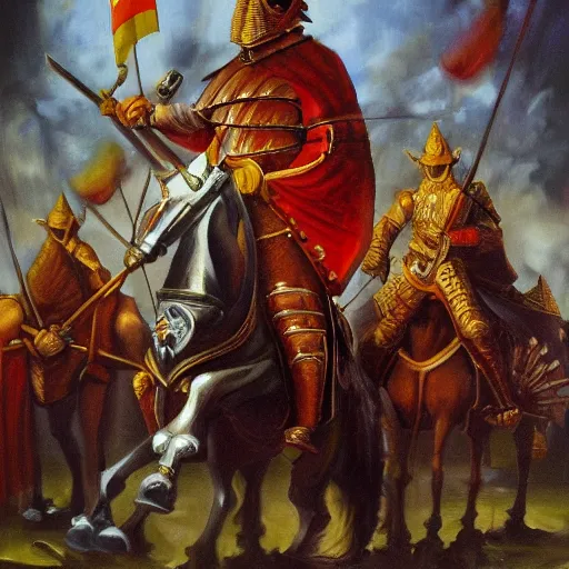 Image similar to spanish regional knights, fantasy, oil on canvas