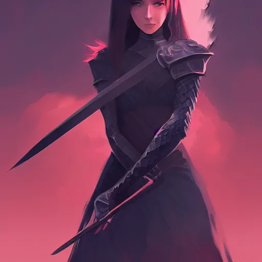 Image similar to a woman holding a sword with a dragon on it, concept art by Ilya Kuvshinov, contest winner, fantasy art, official art, concept art, high detail, experimental, high quality, 4k