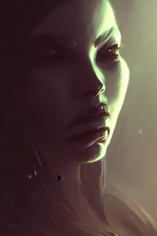 Image similar to a portrait of the queen of darkness, illustration, soft lighting, soft details, dark mood, painting oil on canvas by Cedric Peyravernay octane render trending on artstation d&d characters, 4k, 8k, HD
