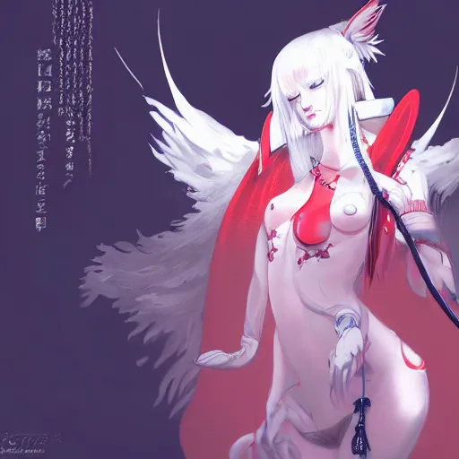 Image similar to albino kitsune maiko nekomimi, red and white neon, concept art, intricate details, highly professionally detailed, cgsociety, highly detailed -