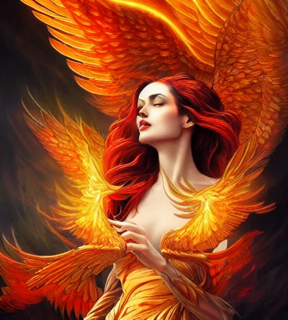 Prompt: phoenix with fiery wings, intricate, digital art by artgerm and karol bak, sakimi chan