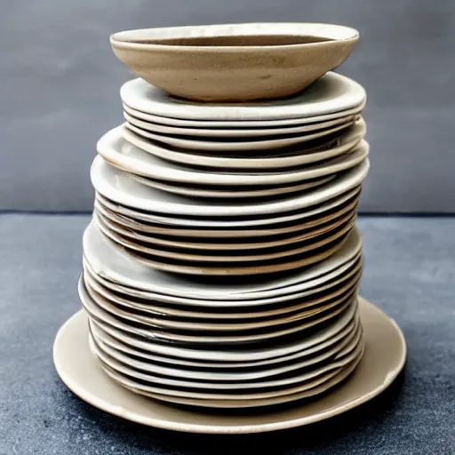 Prompt: stack of plate in wabi - sabi style