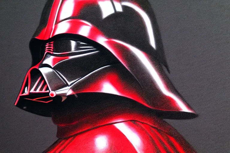 Prompt: darth vader helmet, pencil drawing, red and black, chiaroscuro, high detail, perfect artwork, clean lines