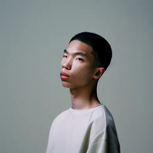 Image similar to realistic! photoshoot for a new balenciaga lookbook, color film photography, portrait of a beautiful asian model, photo in style of tyler mitchell, 35mm