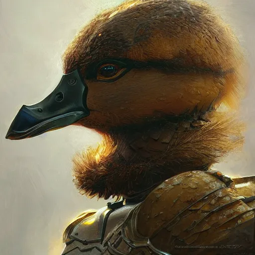 Prompt: duck!! as a realistic fantasy knight, closeup portrait art by donato giancola and greg rutkowski, realistic face, digital art, trending on artstation, symmetry!!