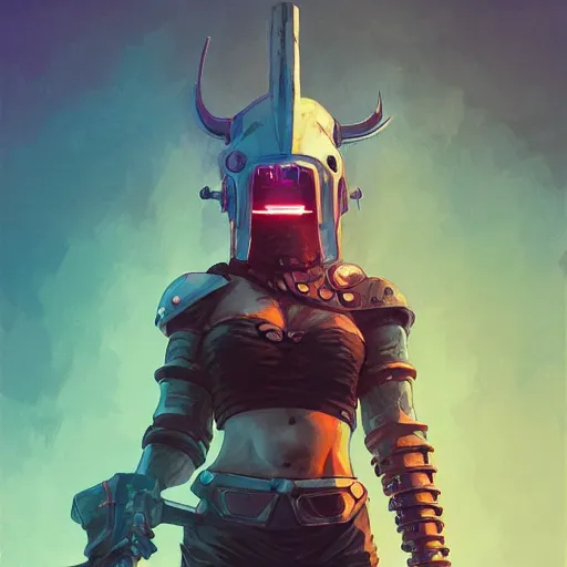 Image similar to cyberpunk viking helmet mask warrior goddess robot ninja fantasy, art gta 5 cover, official fanart behance hd artstation by jesper ejsing, by rhads, makoto shinkai and lois van baarle, ilya kuvshinov, ossdraws