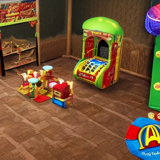 Image similar to gameplay screenshot of a mcdonald's playplace in elden ring