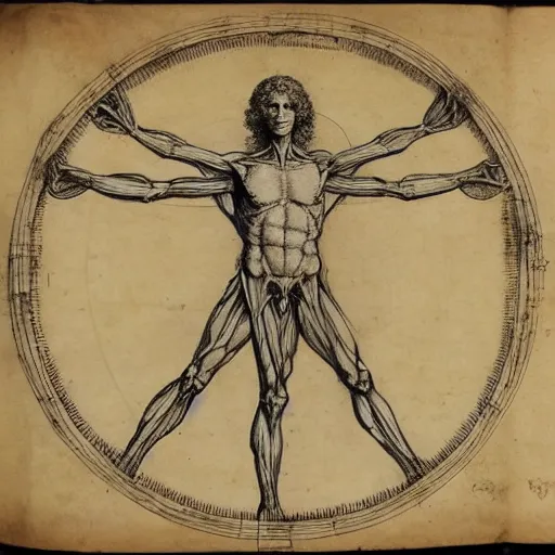 Prompt: page of an old anatomy book of fantastic creatures, depicting the anatomy of a magical fairy, laid out like the vitruvian man, old parchment