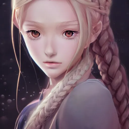 Prompt: anime portrait of a young woman with long white hair, braided, watery eyes, by artgerm, wlop, rossdraws, james jean, andrei riabovitchev, marc simonetti, sakimichan, trending on artstation, hd, 4 k