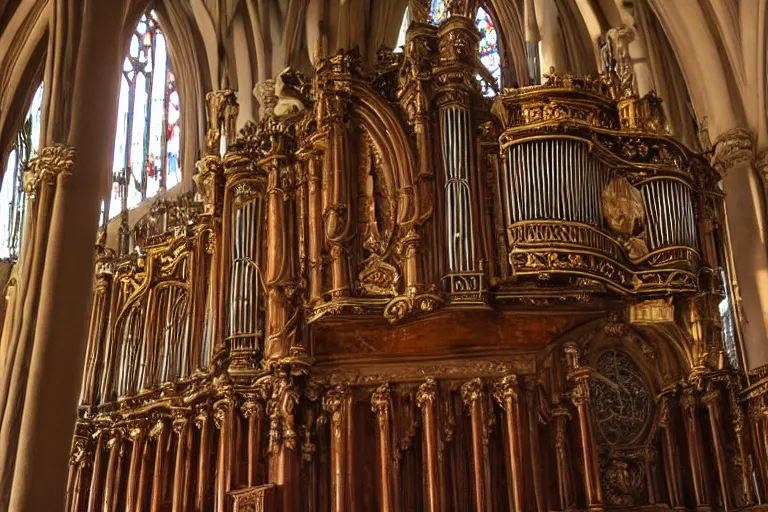 Image similar to photo of a majestic ornate pipe organ inside a cathedral