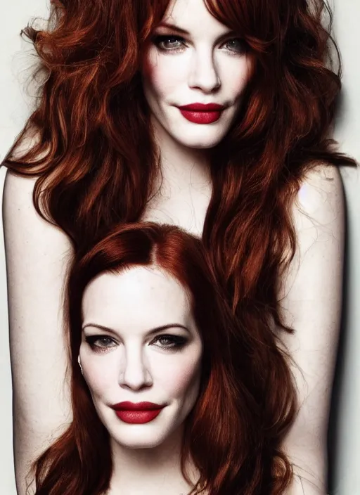 Image similar to portrait of christina hendricks and liv tyler hybrid by mario testino, headshot, detailed, award winning, sony a 7 r