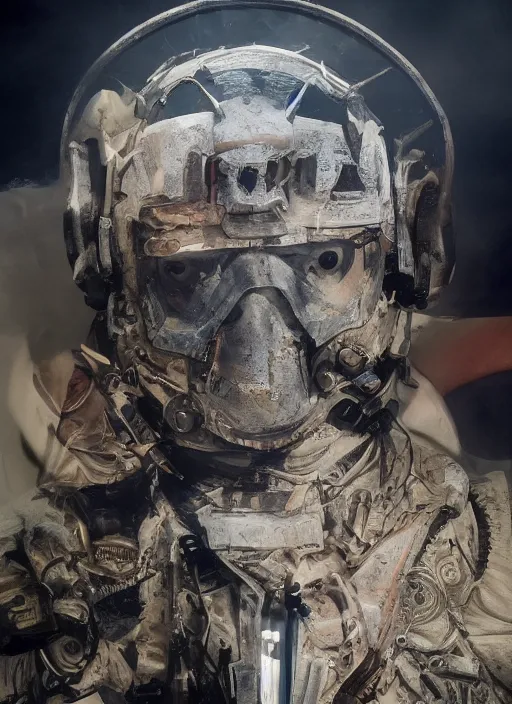 Image similar to spec - ops head, flower logo on forehead, special forces, dark design, artstation, concept art, intricate details