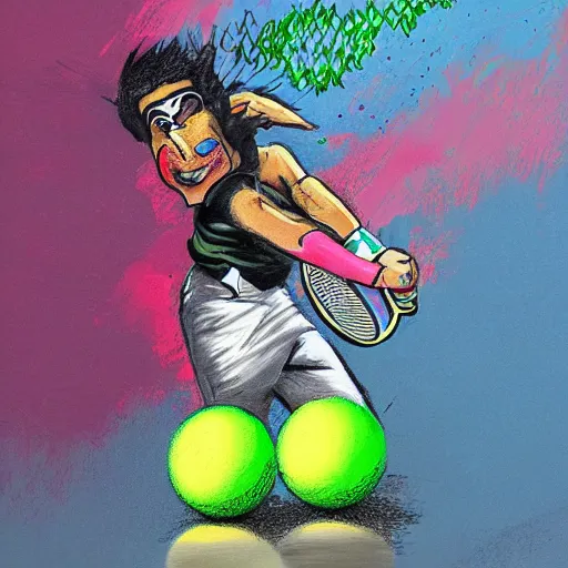 Image similar to raining tennis balls, chalk, colorful, digital art, fantasy, magic, trending on artstation, ultra detailed, professional illustration by Basil Gogos