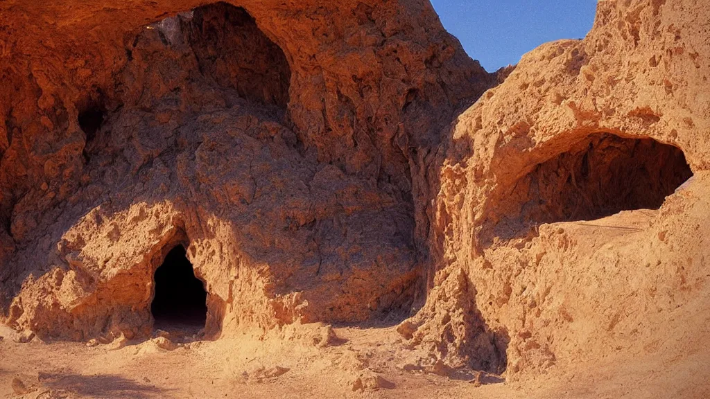 Prompt: patrick j. jones. rutkowski. holy cave entrance in the desert.