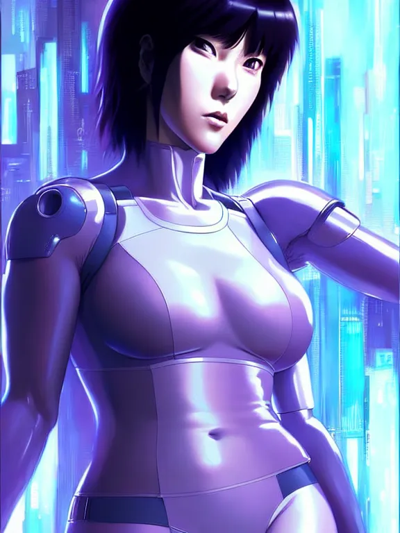 Image similar to a fullbody portrait of motoko kusanagi ghost in the shell, finely detailed features : : gits sac twenty forty five netflix : : by ilya kuvshinov, rossdraws, artgerm, sola digital arts, production ig, anti aliasing, raytracing : :