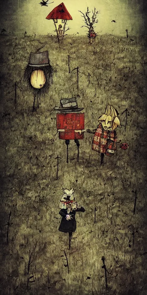 Prompt: a scarecrow scene by alexander jansson