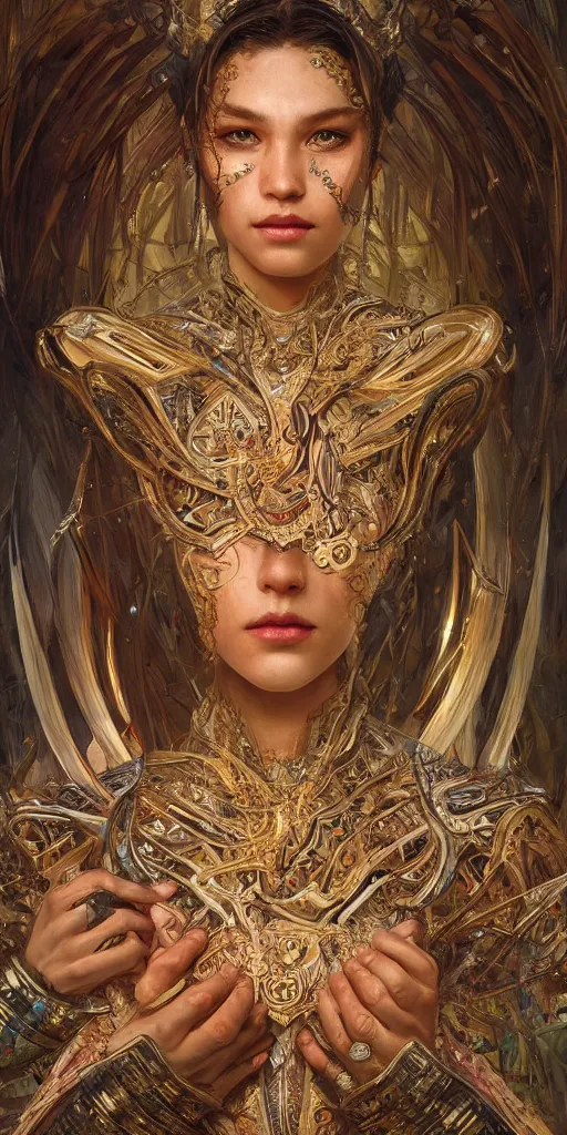 Prompt: HDR portrait photography of The Benevolent Cyborg Queen, ethnic, fantasy, intricate, elegant, highly detailed, digital painting, artstation, HDR photo, smooth, sharp focus, illustration, art by artgerm and greg rutkowski and alphonse mucha