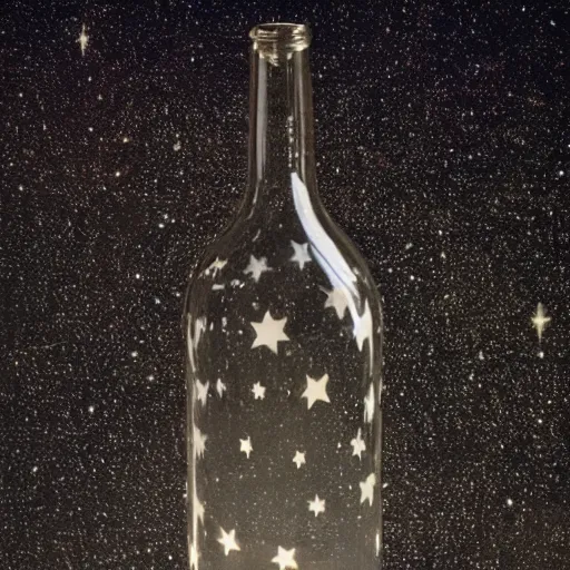 Prompt: pouring stars out from a glass milk bottle