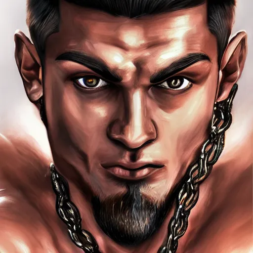 Image similar to handsome portrait of a spartan guy bodybuilder posing, intricate details, trending on artstation, sharp focus, caustics, radiant light, translucence, style of vento aureo cover art, style of stone ocean cover art, style of steel ball run cover art, ilya kuvishinov style, illustrated by hirohhiko araki