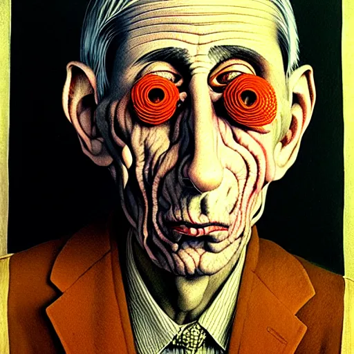 Prompt: portrait of anthony fauci by otto dix, junji ito, hr ginger, jan svankmeyer, beksinski, claymation, hyperrealistic, aesthetic, masterpiece