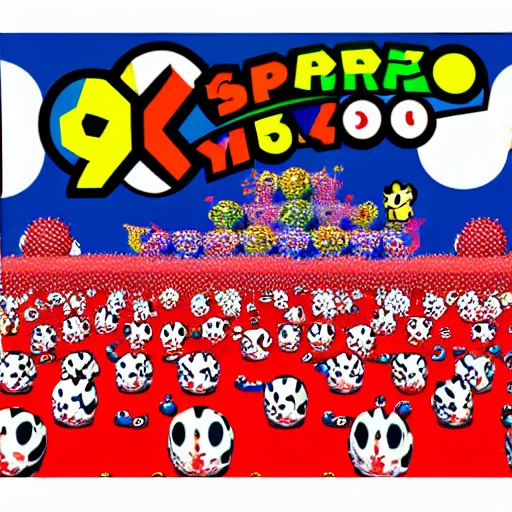 Image similar to screenshot of Super Mario 64 design by Yayoi Kusama, Takashi Murakami