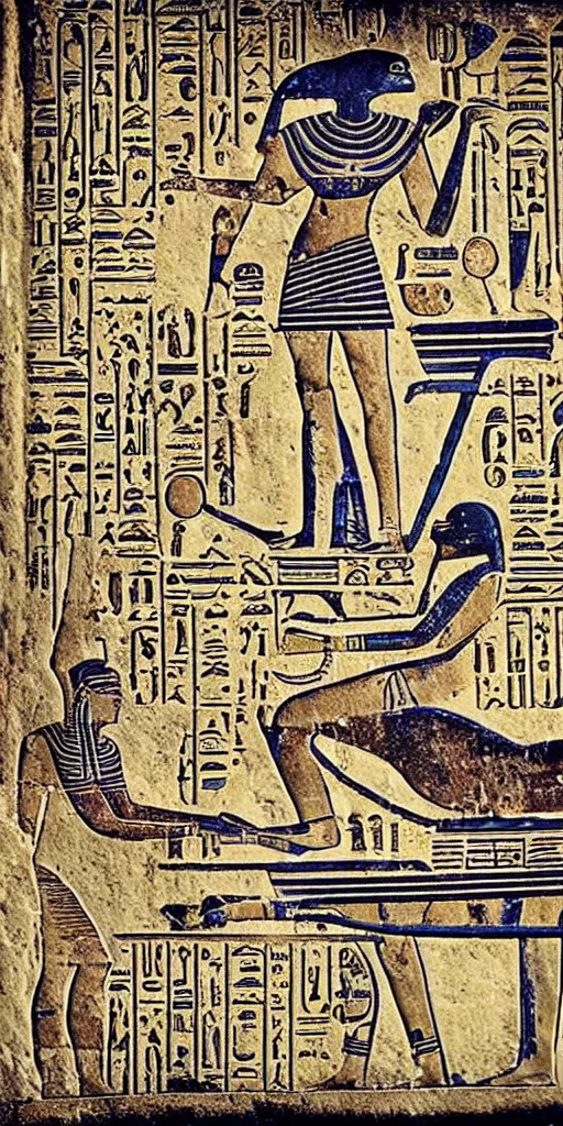 Image similar to egyptian hieroglyph blueprints to a spaceship