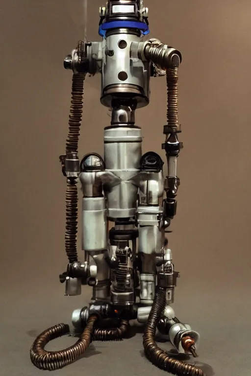 Prompt: pneumatic mechanical droid posting to steampunk onlyfans