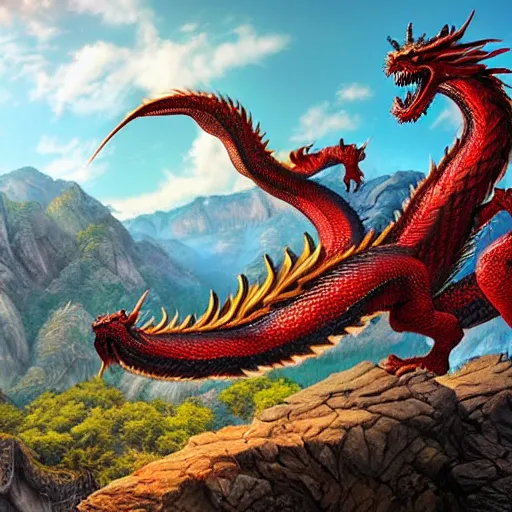 Prompt: a serpentine dragon, majestic, mountains background, ultrafine hyperrealistic detailed illustration by kim jung gi, irakli nadar, intricate linework, sharp focus, bright colors, matte, gujian, final fantasy, unreal engine highly rendered, global illumination, radiant light, intricate environment