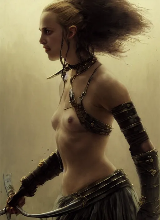 Prompt: young natalie portman, legendary warrior, fighter, lord of the rings, tattoos, decorative ornaments, battle armor, carl spitzweg, ismail inceoglu, vdragan bibin, hans thoma, greg rutkowski, alexandros pyromallis, cute, perfect face, detailed, sharply focused, centered, rule of thirds, photorealistic shading