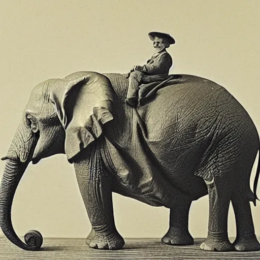 Image similar to John Merrick riding an elephant