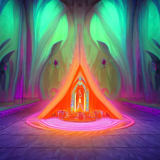 Image similar to Psychedelic crystalline cathedral altar Visionary Sacred Holy Detailed Ben Ridgway art style 8K Detail Colorful Awesome VRay Unreal Engine 5 Substance Designer Octane Render LightWave 3D 3Delight 3D shading 3ds Max