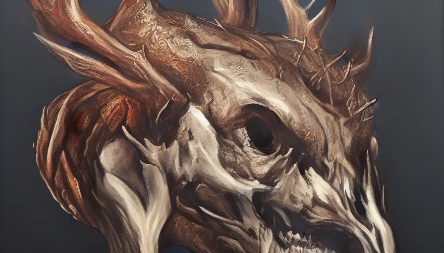 Image similar to deer skull mask ultra detailed fantasy, extremely detailed, jama jurabaev, greig fraser, roger deakins, shaddy safadi, feng shu, neil blevins, trending on artstation, high quality, brush stroke