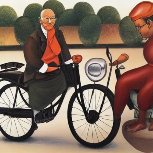 Prompt: ghandi riding a motorcycle by botero