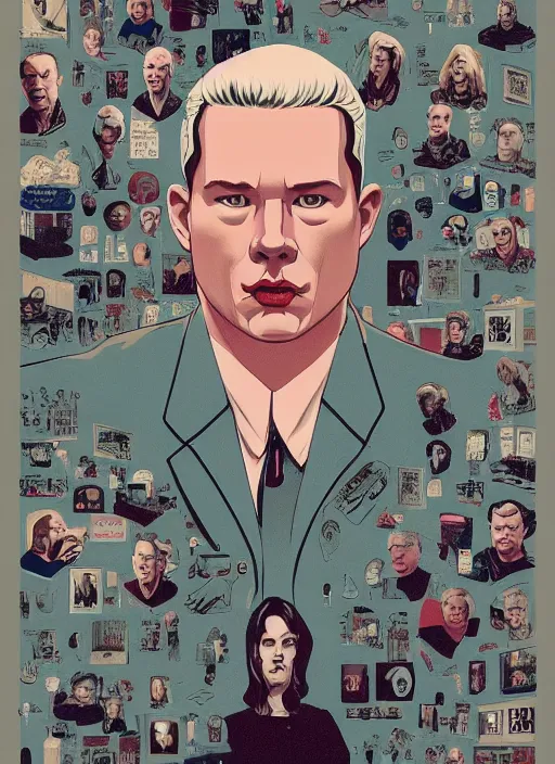 Image similar to Twin Peaks poster artwork by Michael Whelan, Bob Larkin and Tomer Hanuka, of portrait of Channing Tatum the local pastry chef, from scene from Twin Peaks, simple illustration, domestic, nostalgic, from scene from Twin Peaks, clean, cover of New Yorker magazine