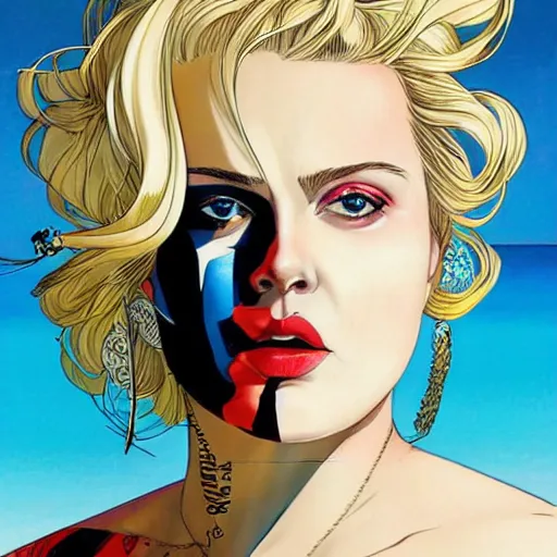 Image similar to a portrait of a fat blonde woman with side profile anime in ocean intricate details by MARVEL comics and Sandra Chevrier