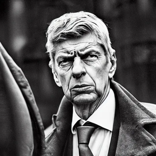 Prompt: ! dream arsene wenger as a 1 9 4 0 s gangster, noir, fog, serious, extreme detail, realistic, rain, atmospheric, long coat, movie still, studio light, dramatic 4 k