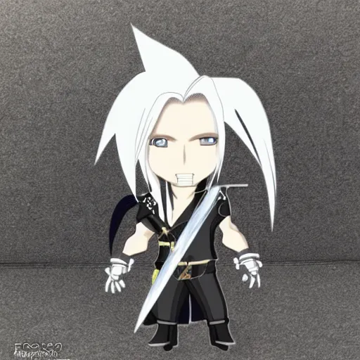 Prompt: chibi Sephiroth from Final Fantasy