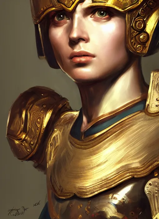 Image similar to close - up portrait of an ancient roman character in chrome ornate armor, by ilya kuvshinov, by thomas lawrence, by bayard wu, trending on artstation, masterpiece