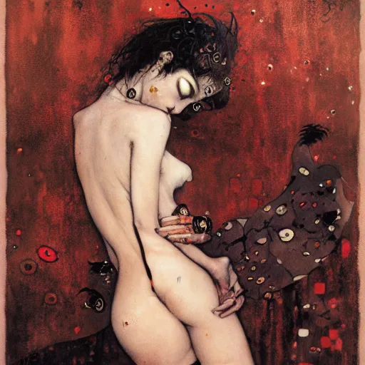 Prompt: vampire, klimt, royo, miro, frazetta, whealan,