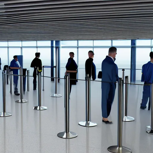 Image similar to 8 k hd detailed octane render of the security line at an airport