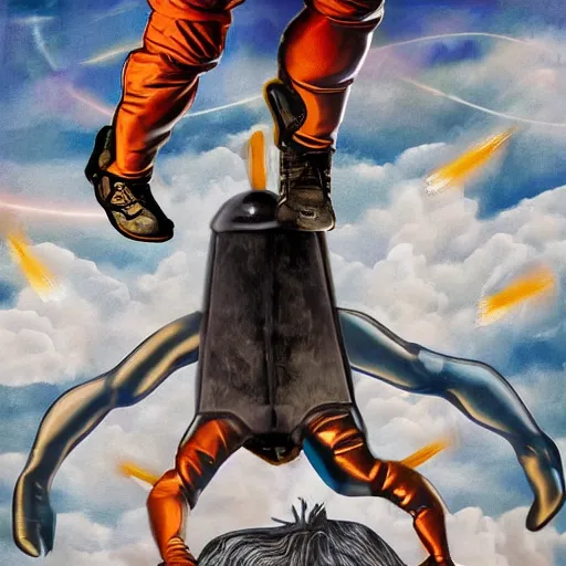 Image similar to surreal art astronaut standing on all fours and horsey stand on him