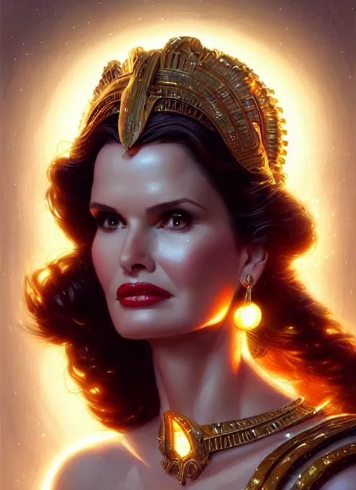 Prompt: geena davis as hera, intricate, elegant, glowing lights, highly detailed, digital painting, artstation, glamor pose, concept art, smooth, sharp focus, illustration, art by artgerm and greg rutkowski, artey freytag