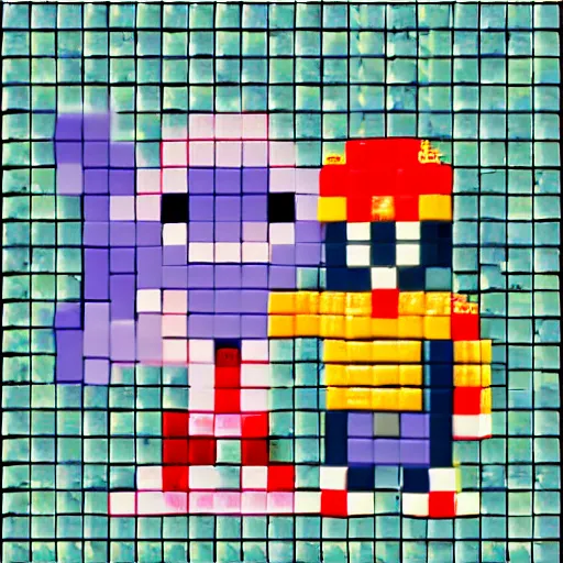 Image similar to Ironman vs Thor, 8x8 pixel art.