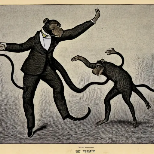 Image similar to Victorian era monkey dancing in a landfill