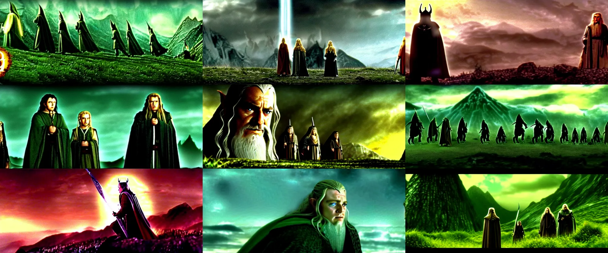 Prompt: a still frame from The Lord of the Rings: The Two Towers (2002) in the style of Toonami
