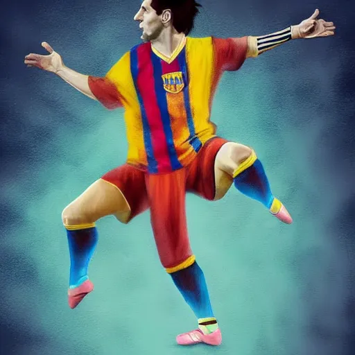 Image similar to lionel messi wearing tutu dancing ballet on the Odessa Opera Theatre stage, epic, trending on artstation