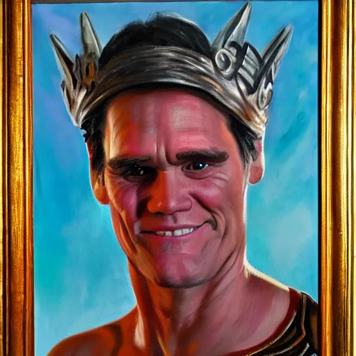 Image similar to jim carrey as a greek god, portrait, oil painting