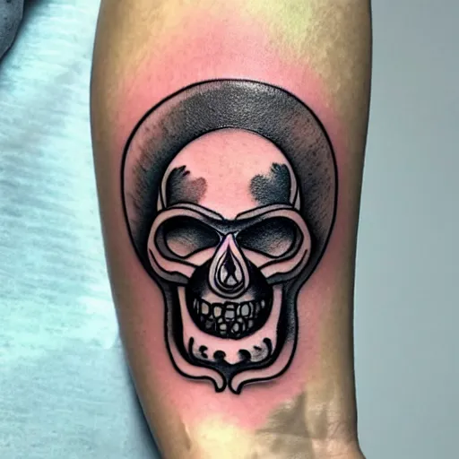 Image similar to tattoo design, stencil, tattoo stencil, traditional, a world famous tattoo of a geometric skull with a galaxy coming out of the top of its head-s 100