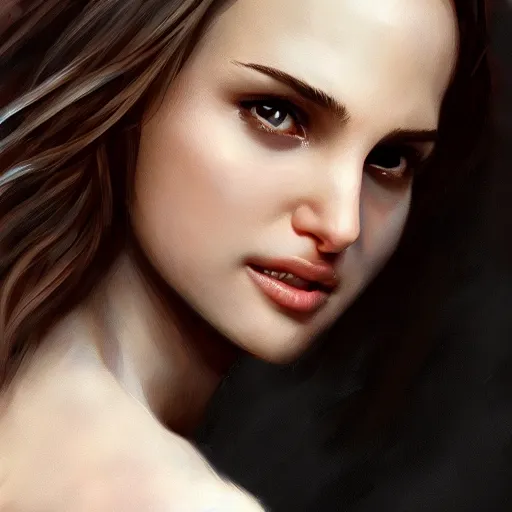 Prompt: realistic detailed semirealism beautiful gorgeous natural cute excited happy Natalie Portman 4K high resolution quality artstyle professional artists WLOP, Aztodio, Taejune Kim, Guweiz, Pixiv, Instagram, Artstation