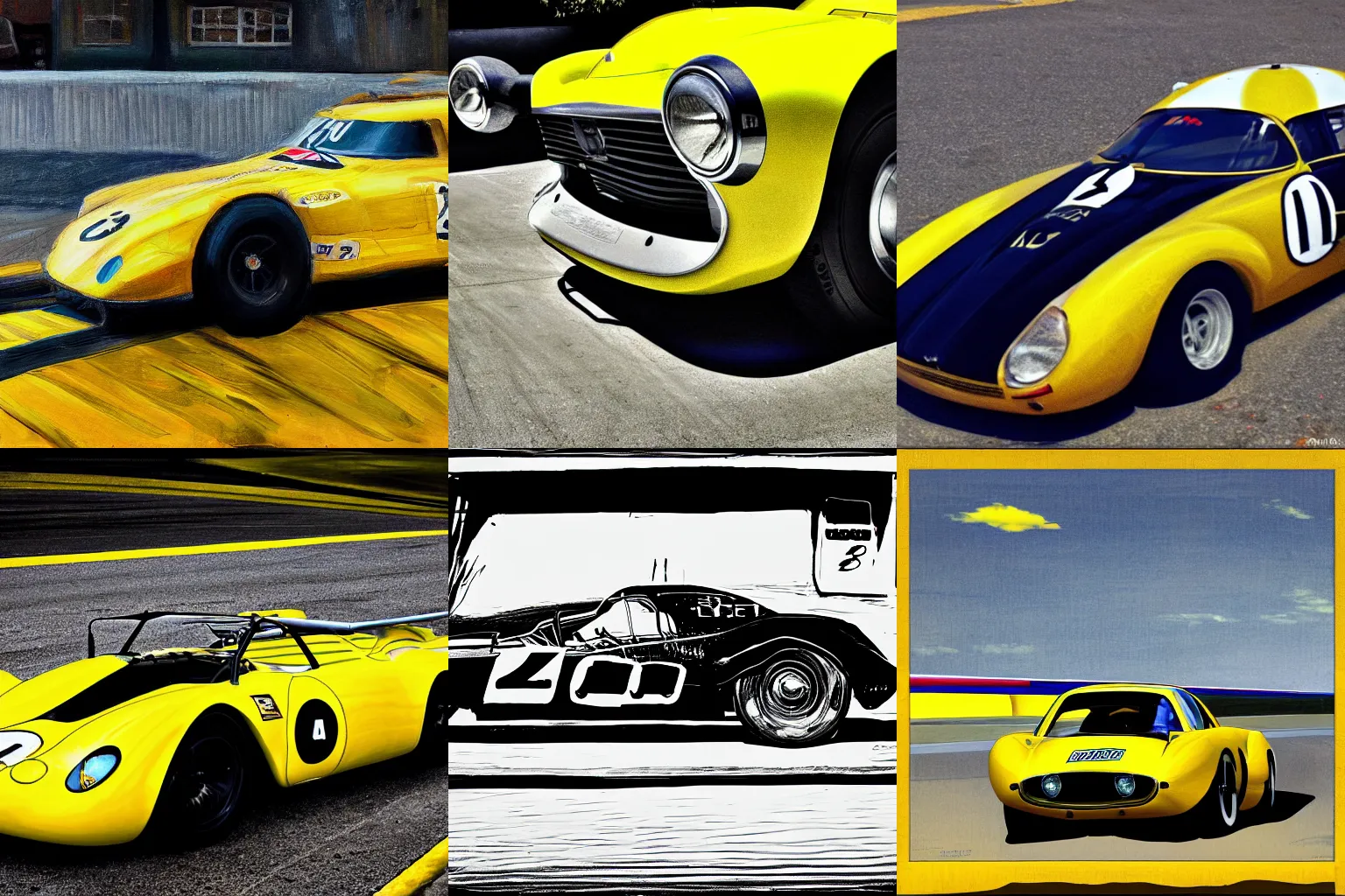 Prompt: a yellow race car by john frye.